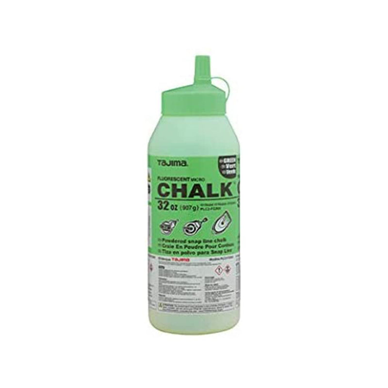 Tajima Micro Chalk - Fluorescent Green 32 oz (907g) Ultra-Fine Snap-Line Chalk with Durable Bottle & Easy-Fill Nozzle - PLC2-FG900