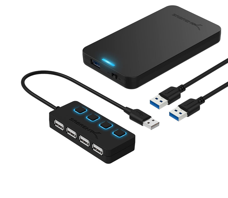 SABRENT 2.5-Inch SATA to USB 3.0 Tool-Free External Hard Drive Enclosure + 4-Port USB 2.0 Hub with Individual LED lit Power Switches