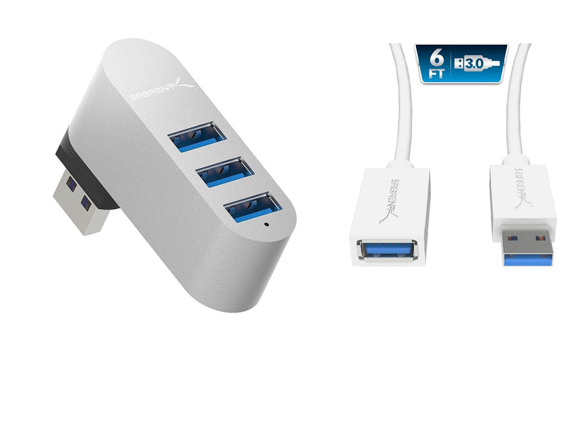 Sabrent Premium 3-Port Aluminum Mini USB 3.0 Hub + 22AWG 6 Feet USB 3.0 Extension Cable