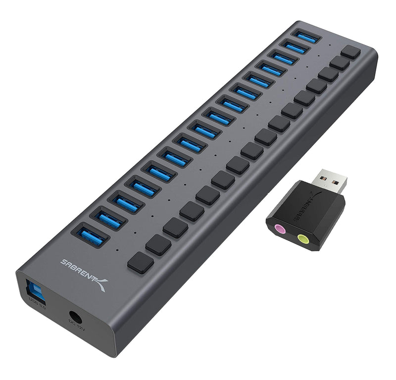 Sabrent 16-Port USB 3.0 Data HUB and Charger with Individual switches + USB External Stereo Sound Adapter