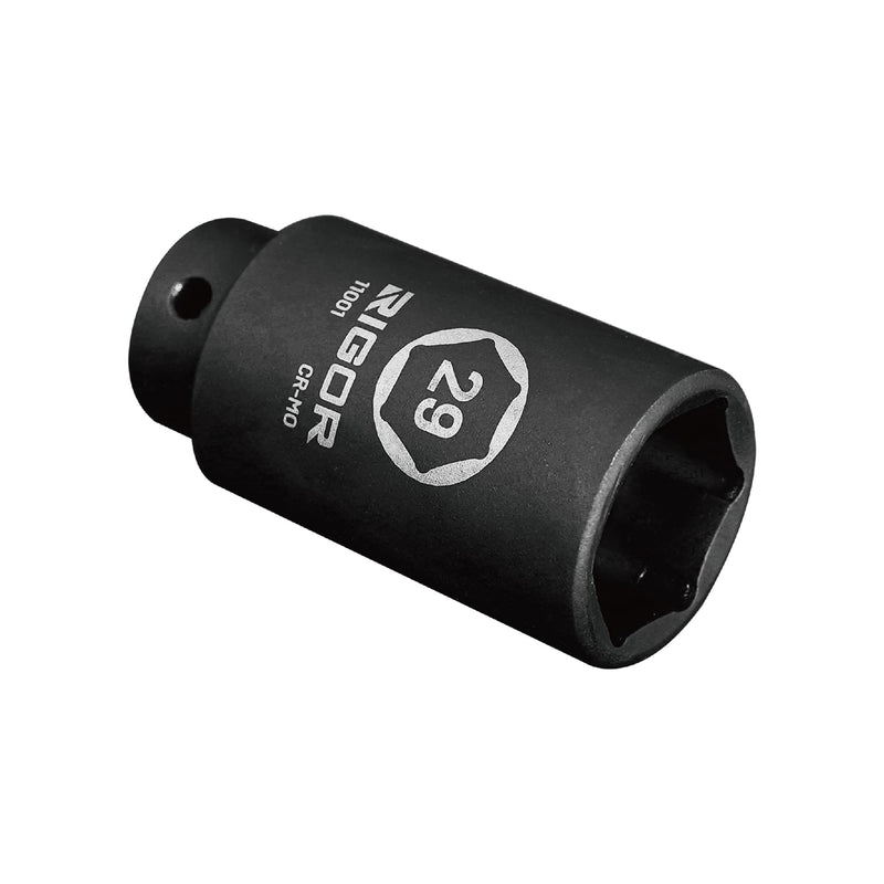 RIGOR 11001 29mm Axle Nut Impact Socket | 1/2-Inch Drive, 6 Point, Deep, CR-MO, Metric | Quick-Fit for Hog Ring Anvil | Laser Etched
