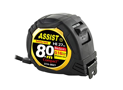 26FT Measuring Tape by ASSIST-Easy Read Double Side Printing with Metric and Inches，Automatic Lock,Heavy Duty Shock Absorbent Rubber Case-for Construction and Surveyor 4.9 m
