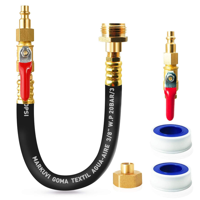 RV Camper Winterizing Kit, 16 Inches Sprinkler Winterization Kit with Shut Off Valve, RV Water Blowout Adapter Air Compressor Quick Connect kit for Winterize RV Motorhome, Boat, Camper, Travel Trailer Black