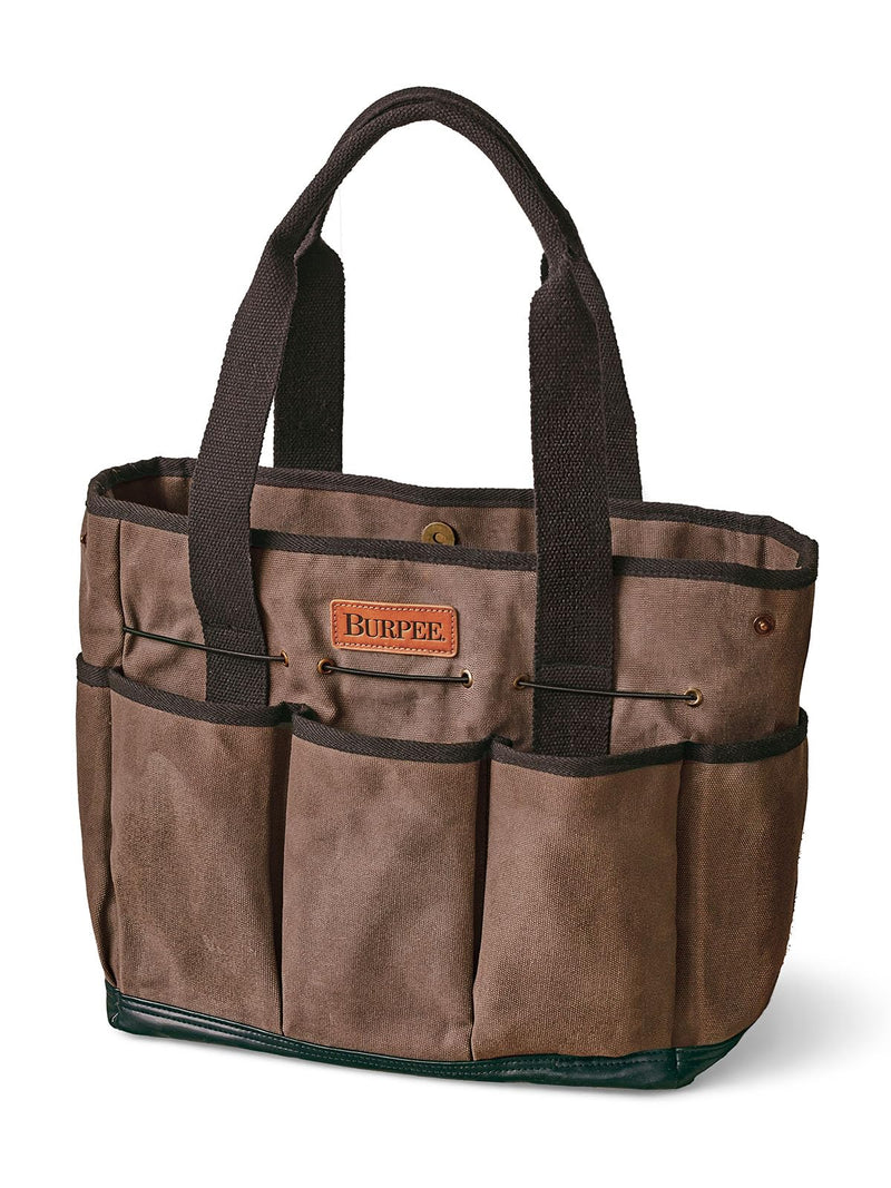 Burpee Waxed Canvas Garden Tool Tote | Heavy-Duty Tote Bag Storage Organizer for Gardening Tools | Great Gift for Gardeners | Canvas Tote Bag Caddy 8 Exterior Pockets for Tool Storage, 12" H x 14.5" W