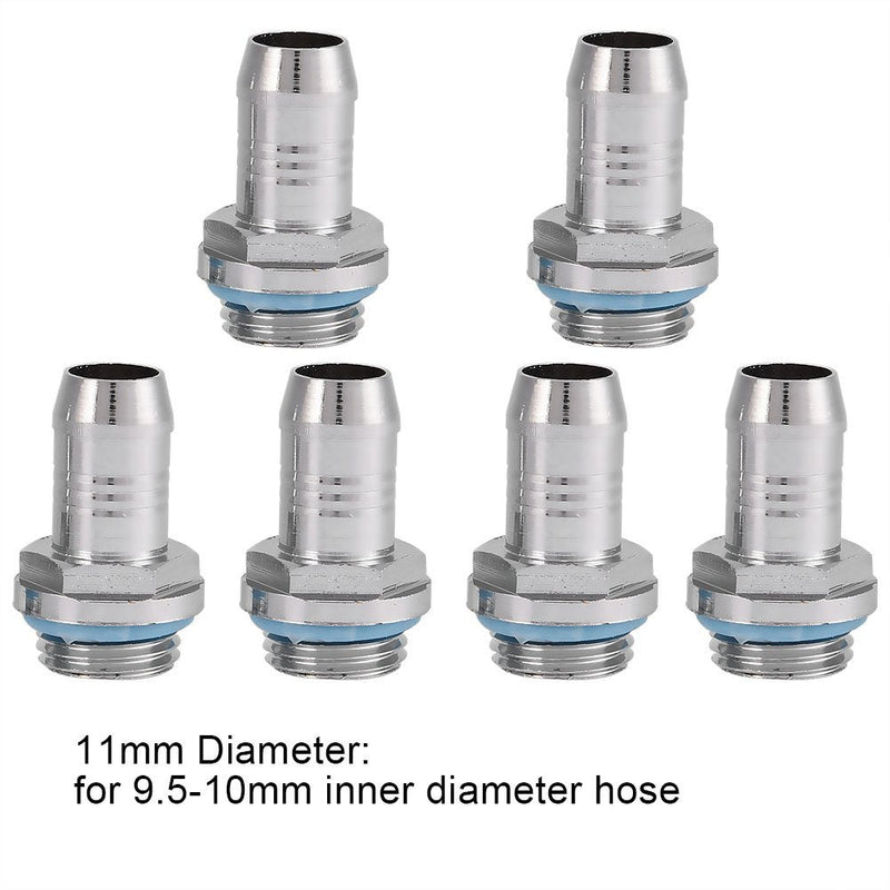 G1/4 Barb Fitting Adapter, Water Cooling Barb, Tubing Hose Barb to Pipe Fittings Connect for Computer PC Water Cooling System Replacement, 6 PCS(11mm)