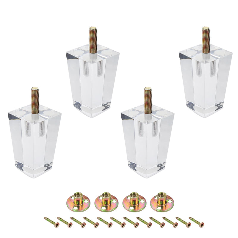 Mcredy Acrylic Legs for Furniture 3.15 inch Legs for Furniture Acrylic Couch Legs with Mounting Hardware Clear Sofa Square Tapered Pyramid,Type-1 Type-1