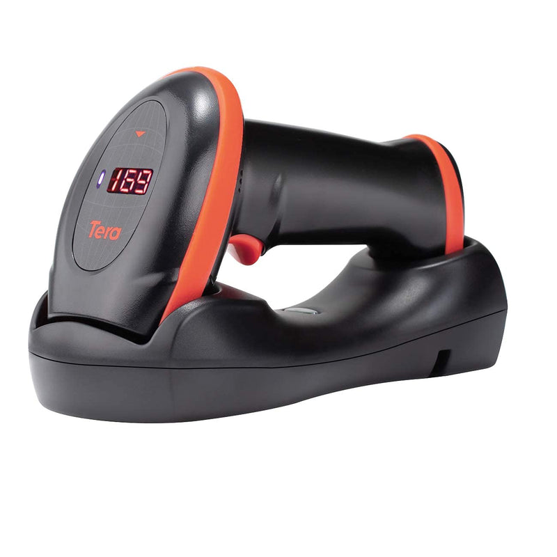 Tera Pro Series Wireless 1D 2D QR Barcode Scanner with Cradle Display Counting Screen Extra Fast Scanning Speed Ultra High Resolution Handheld Image Bar Code Reader for Warehouse Inventory HW0008 Orange