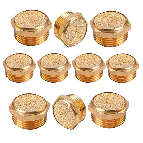Beduan Sintered Bronze Pneumatic Exhaust Muffler, 1/4" NPT Male Air Silencer Fitting (Pack of 10) 1/4" NPT (10 pcs)