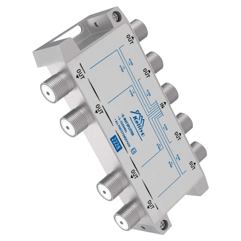 8 Way Coaxial Cable Splitter 5-2500MHz,Work with Satellite TV CATV Antenna System and MoCA Configurations (Sliver-8 Way) 8 way