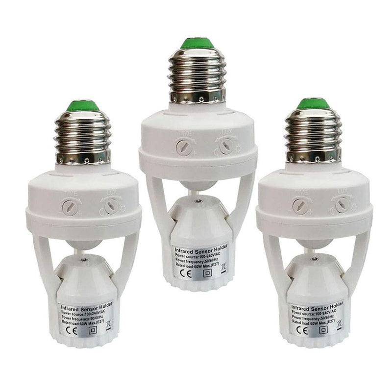 Motion Sensor Light Socket,E26 E27 PIR Motion Screw Bulb Adapter Indoor Use Only, Auto On Off Night Light Control for Garage Basement Porch Storage Room (3 Pack) 3 Pack