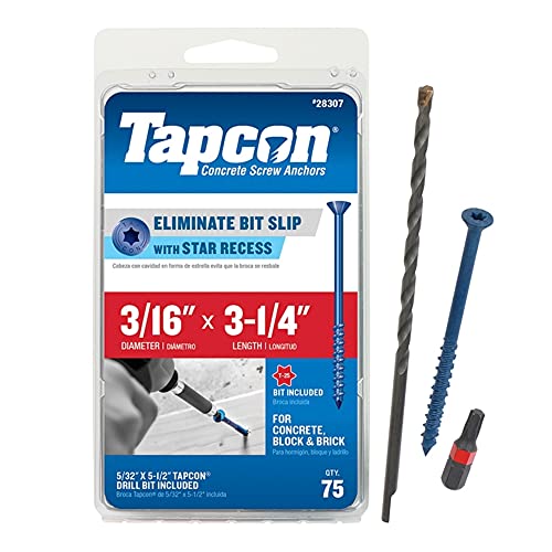 Tapcon 3/16 x 3-1/4" Star Head Blue Climaseal™ Concrete Screws, 75 PCS 3/16 in. x 3-1/4 in.