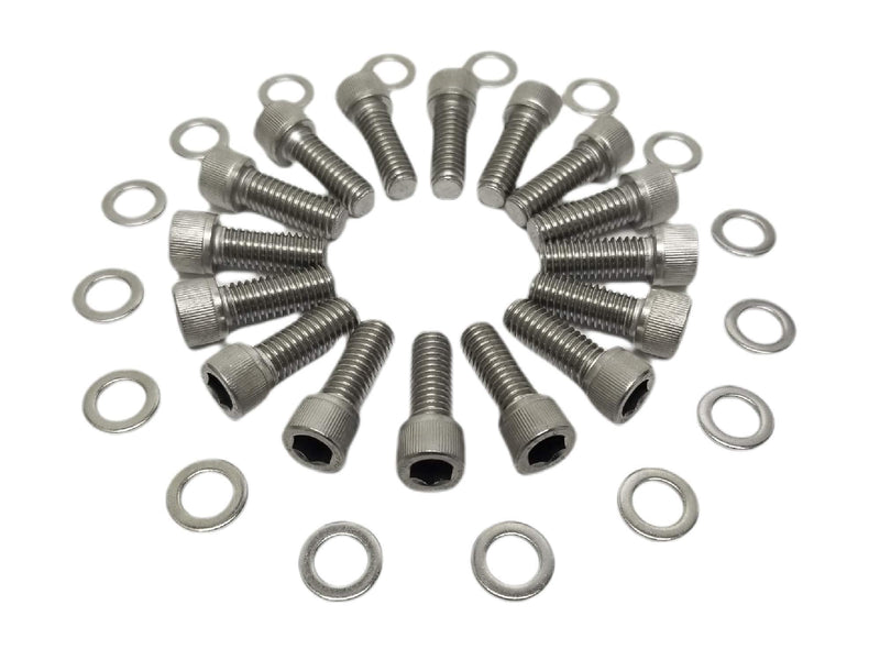 SBF BBF Stainless-Steel Exhaust Header Bolt Kit 1” 3/8-16 Bolts and Washers Compatible with Ford Small & Big Block V8 Engines 260 289 302 351W 351C 352 390 428 429 460 FE 5.0L Mustang