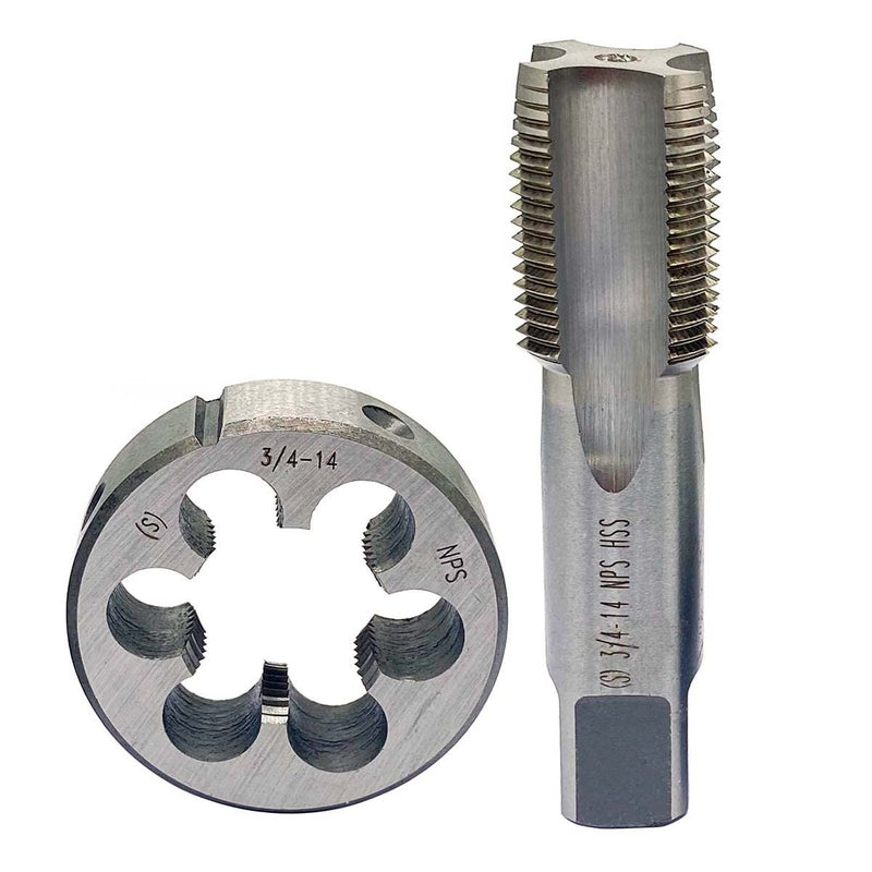 3/4"-14 NPS tap and die, 3/4"-14, 3/4"-18, HSS Tap And Die Set UNF Machine Thread Tap And UNF Round Thread Die Right Hand (3/4-14 NPS)