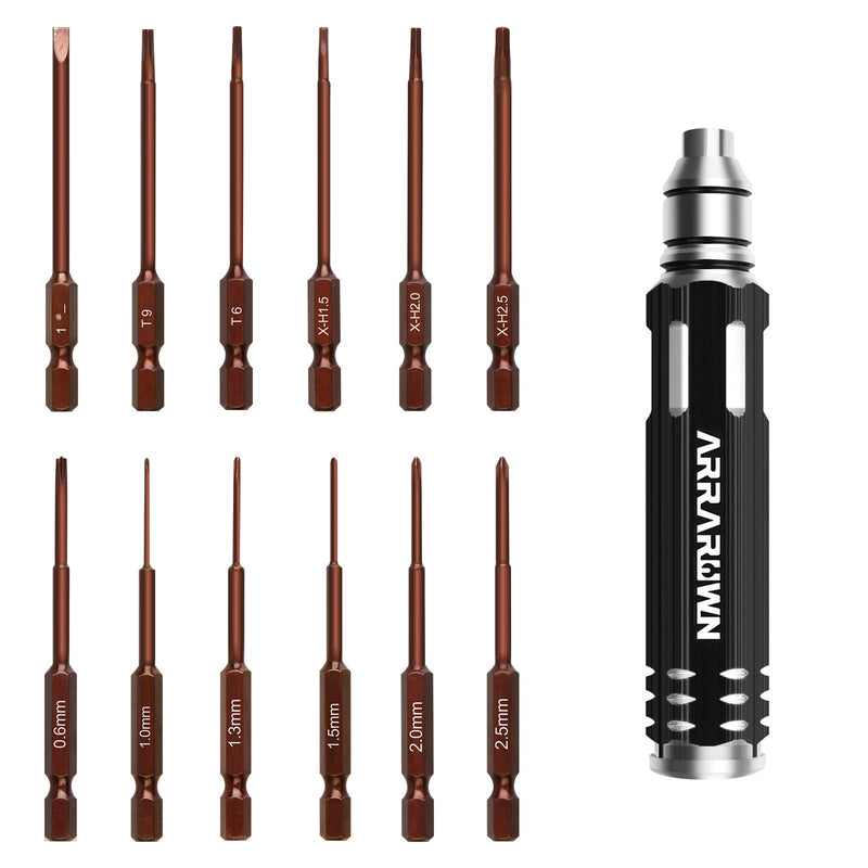 Hex Screwdrivers Set 12 in 1 RC Hobby Tools Kit S2 Steel Tool for RC Car Model Drone Airplane Robotics Helicopter Quadcopter Boat FPV Home Appliances Repair Brown