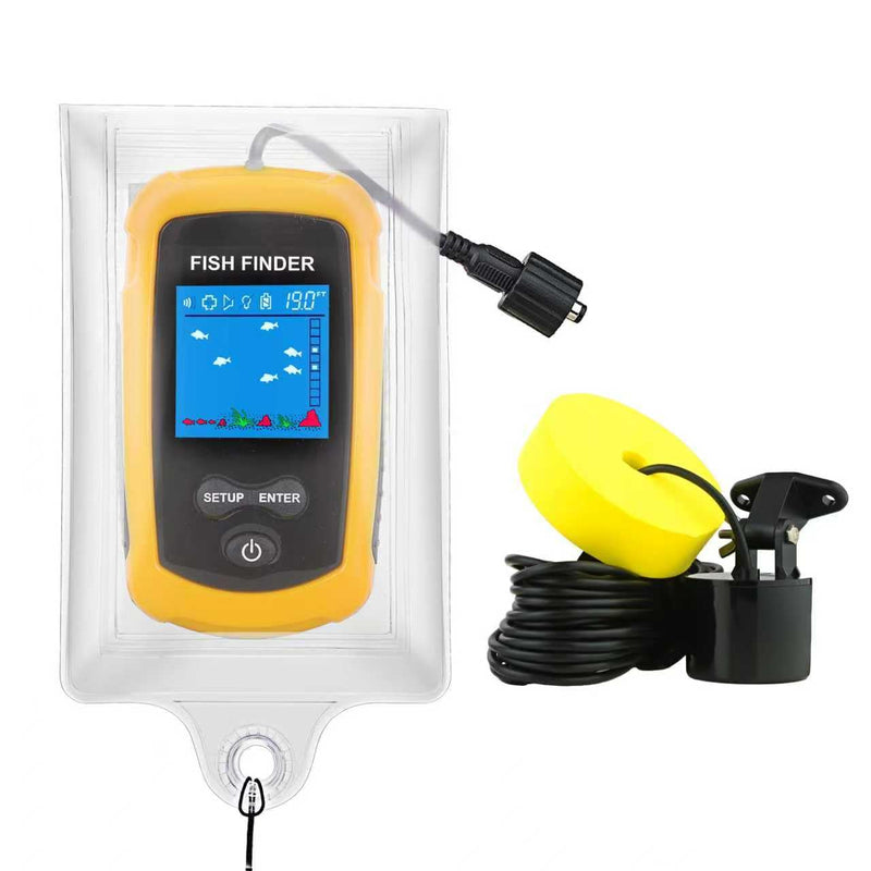 Portable Wired Fish Finder Ice Kayak Fishing Gear Water Depth Finder Handheld Fishfinder LCD Display Sonar Transducer Basic with Water-Resistant Bag