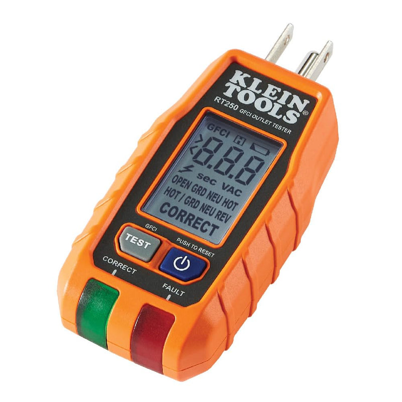 Klein Tools RT250 GFCI Outlet Tester with LCD Display, Electric Voltage Tester for Standard 3-Wire 120V Electrical Receptacles Receptacle Tester