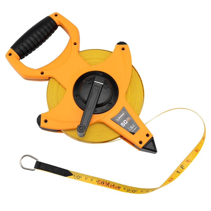 LAND 165FT/50M Heavy Duty Fiberglass Tape Measure - 1/2-Inch Wide, Dual Inch/Metric Scale, Durable Open Reel Measuring Tape for Surveying, Engineering, Runway Construction 50 m