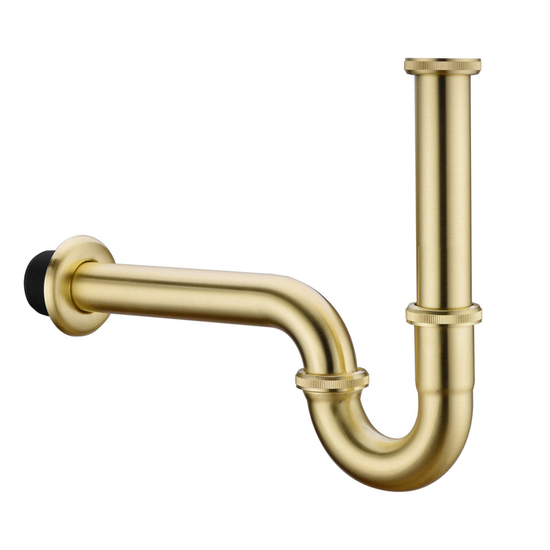 Brass P Trap, 1 1/4 Bathroom Basin Sink Waste Trap Drain Kit with Flange and Slip Joint Extension Tube Drain Tailpiece, Adjustable Height, Brushed Gold Brass Finish