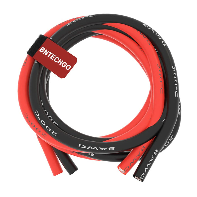 BNTECHGO 8 Gauge Silicone Wire Kit 2 Color Each 10 ft Flexible 8 AWG Stranded Tinned Copper Wire 8 AWG 10 ft per color Red and Black