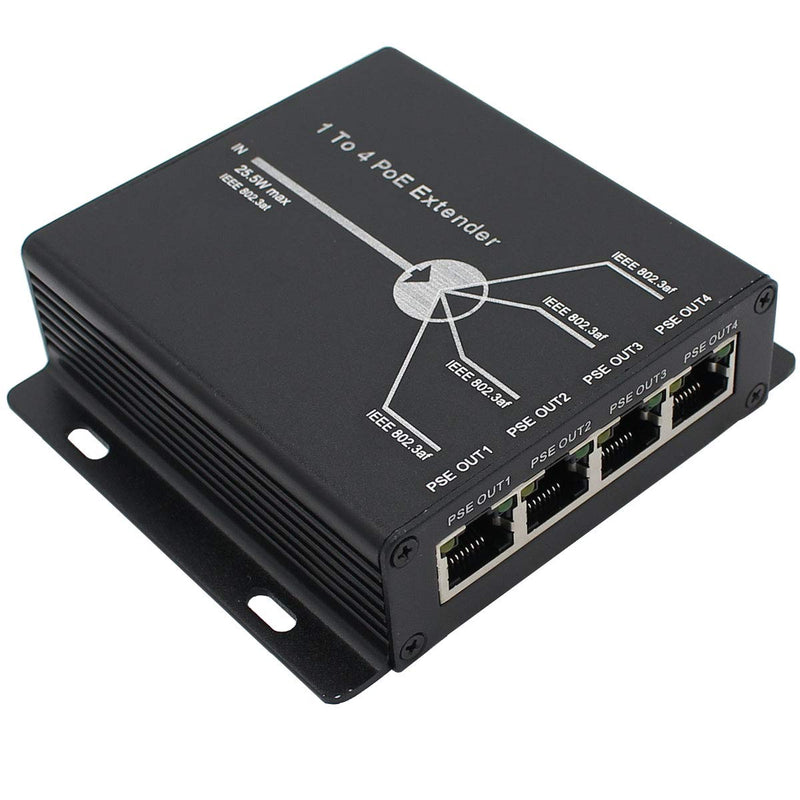 POE Extender RJ45 4-Port 10/100M IEEE802.3at (Power-in) to IEEE802.3af (Power-Out) for Ethernet/PoE Power AP, IP Camera, IP Telephone and Other Network equipments