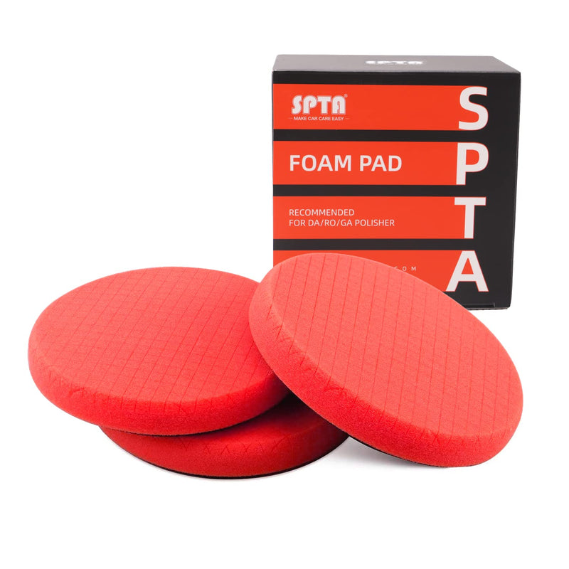 Red Finish Polishing Pads, Buffing Pads, SPTA 3Pcs 6.5 Inch Face for 6 Inch 150mm Backing Plate Compound Buffing Sponge Pads for Car Buffer Polisher Compounding, Polishing and Waxing -X00224R6B3 6.5inch 3Pcs Red T20 Buff and Wax