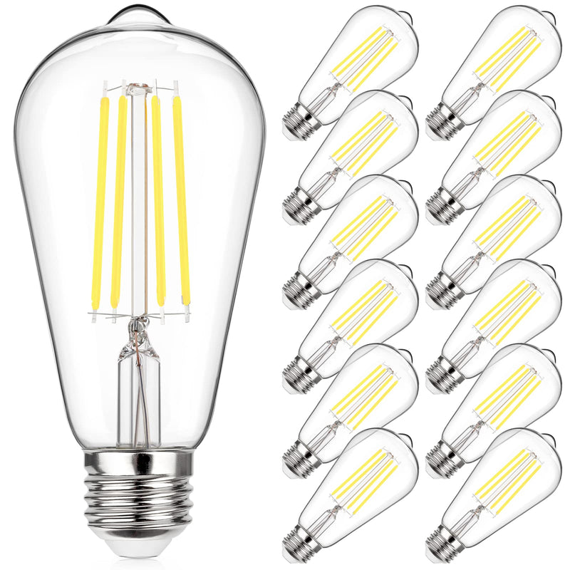 MAXvolador 12 Pack Vintage ST58 LED Edison Light Bulbs 60W Equivalent, 800Lumens Daylight White 5000K, E26 Base LED Filament Bulb 6W, Non-Dimmable, Clear Glass 12 Count (Pack of 1)