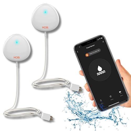 MOBI Connect WiFi Leak Alert Sensor, 24/7 Protection and Smart App Integration, Outlet Compatible, 48-inch Extension Cable (Pack of 2)