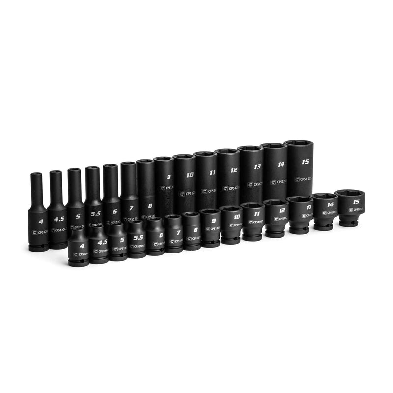 Capri Tools 1/4-Inch Drive Master Impact Socket Set (Shallow & Deep Set / 4-15 mm) Shallow & Deep Set / 5/32-19/32 in.