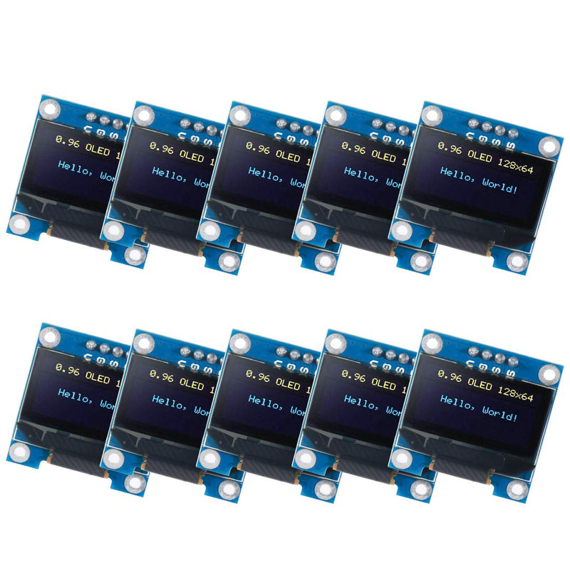 UMLIFE 10PCS 0.96" OLED Module 12864 128x64 OLED Display SSD1306 Driver I2C IIC Serial Self-Luminous Display Board Compatible with Arduino Raspberry PI (10PCS, Blue and Yellow)
