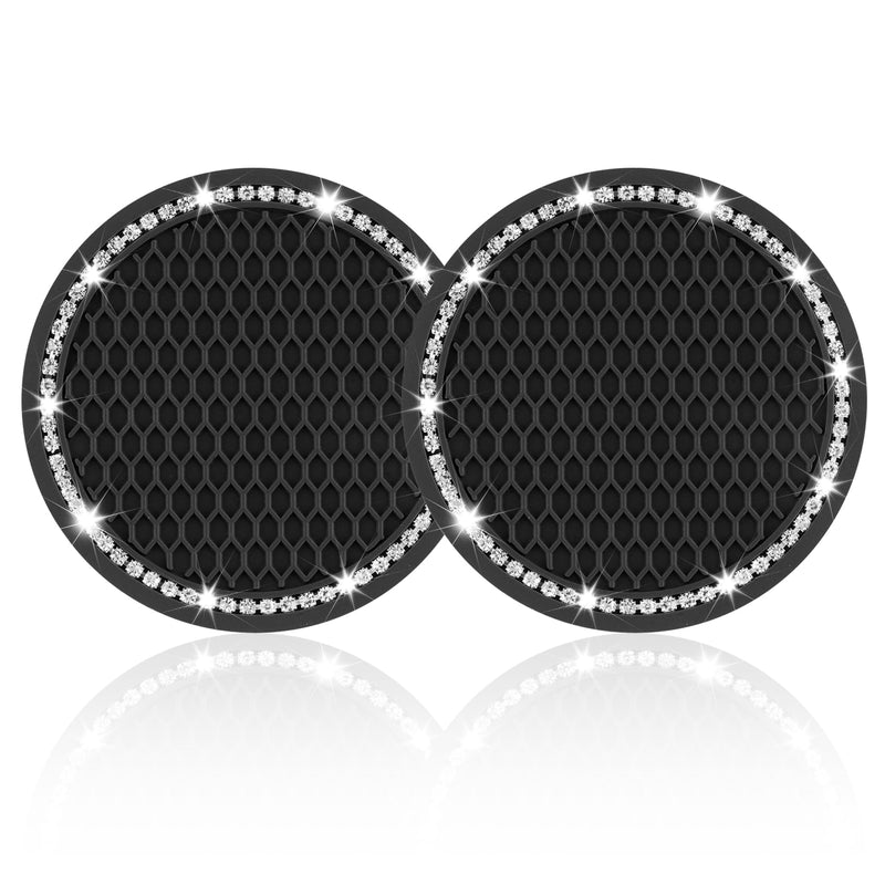 JUSTTOP Car Cup Holder Coaster, Insert 2 Pack Universal Auto Anti Slip, Bling Crystal Rhinestone Car Interior Accessories-Black 2pcs-black Bling coaster(2 pack)