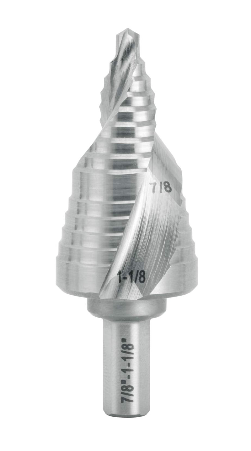 Industrial HSS Step Drill Bit 7/8'' to 1-1/8'' with 3/8'' Shank, Unibit Double Spiral Flute for Metal, Stainless Steel, Aluminum, Plastic 7/8'' to 1-1/8''