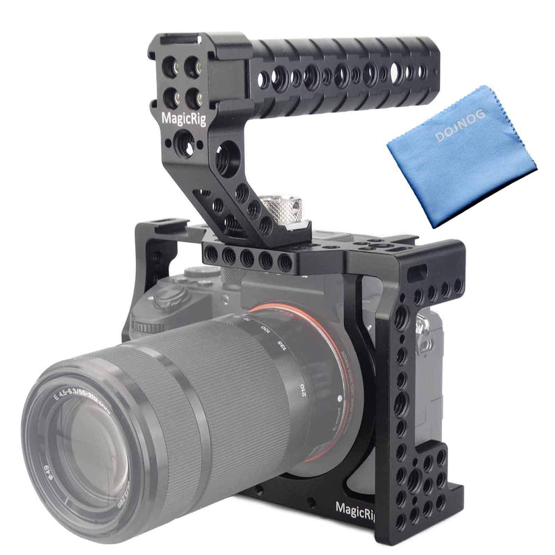 A7iii / A7riii Full Camera Cage Rig and ARRI Locating Top Handle,with 5 Cold Shoe Mounts, 1/4" & 3/8" ARRI Holes, for Sony A7III /A73 /A7RIII /A7R3 /A7M3(A7R Mark III/ILCE-7RM3) Cage + Top Handle
