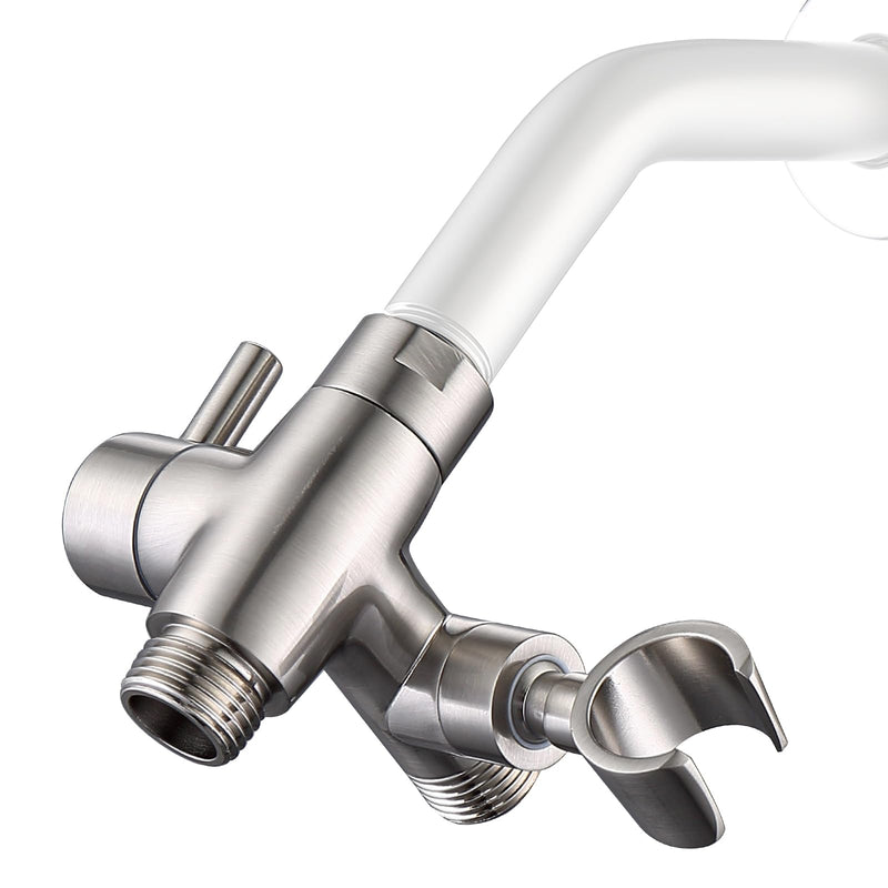 G-Promise Solid Metal Shower Arm Diverter with Holder for Hand Held Showerhead and Fixed Spray Head, G 1/2 3-Way Bathroom Universal Diverter System Replacement Part (Brushed Nickel) Brushed Nickel