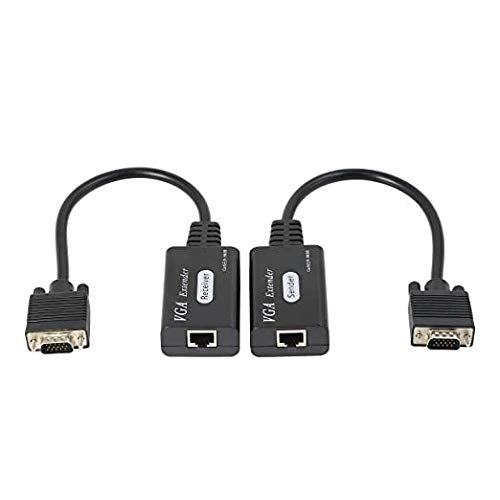 XMSJSIY VGA Extender Over Cat5e/6, VGA Male to RJ45 Ethernet LAN Extender Converter Signal Sender Repeater for HDTV HDPC PS4 STB 1080P Up to 60m (1 Transmitter + 1 Receiver)