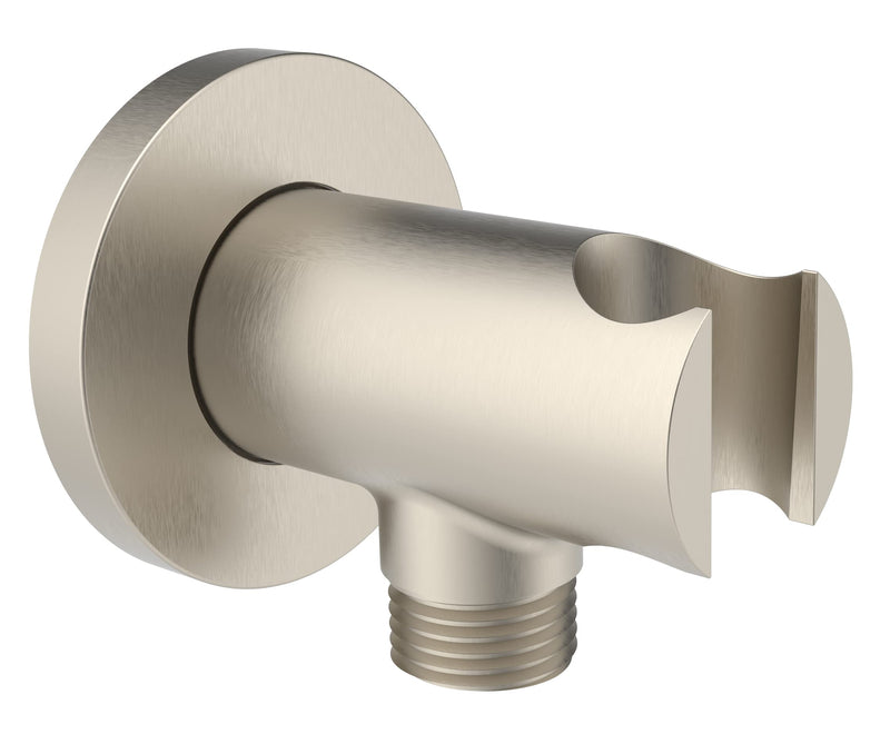 Wall Supply Elbow with O-Ring Flange, Tapered 1/2 NPT Female Inlet, Solid Brass Wall Union W/Handshower Holder, Round Supply Elbow W/Hand Shower bracket, PVD Brushed Nickel, G1/2 Outlet