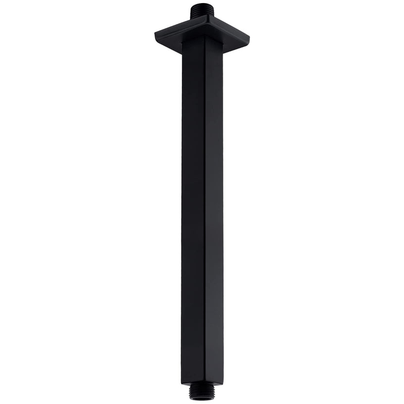 12 Inch Square Ceiling Mounted Shower Arm and Flange, Matte Black 12 Inch