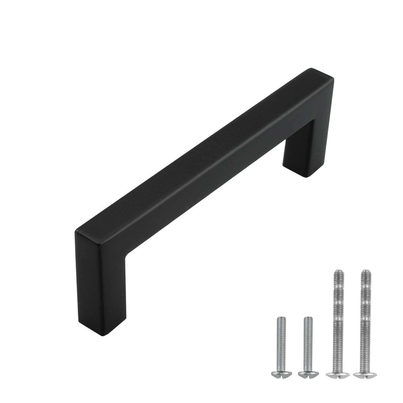 Modket 10 Pack Euro Square Cabinet Handle 304 Stainless Steel — 4-1/8" Overall Length, 3-3/4" (96mm) Hole Center, Matte Black 4-1/8" Length (3-3/4" [96mm] Hole Center) Pack of 10