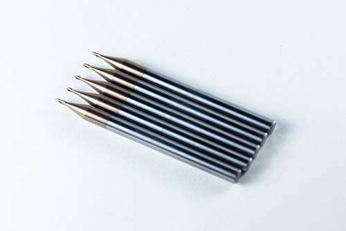 Carbide Ball Nose End Mill for CNC Machine Milling Tools, for Alloy Steels/Hardened Metals - 2 Flute - 55HRC TiAlN Coated (5Pcs, 1/32) 5 1/32 in