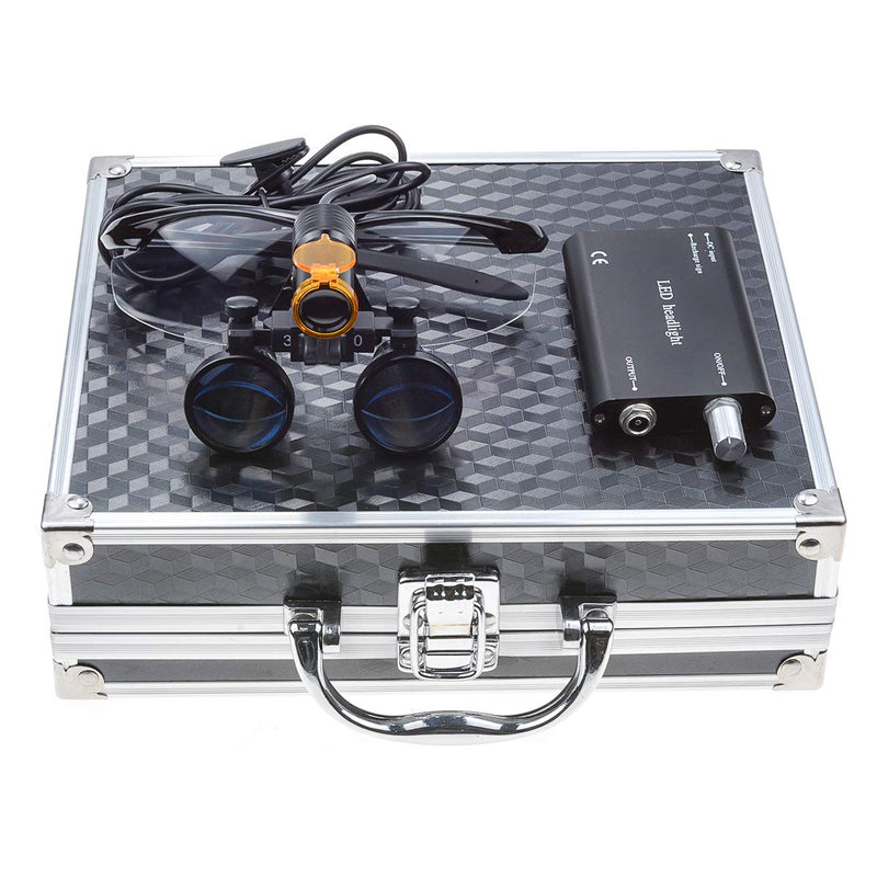 3.5X Binocular Loupes Magnifying Glasses + 5W Magnifying Lamp LED Headlamp with Filter Aluminum Box Black