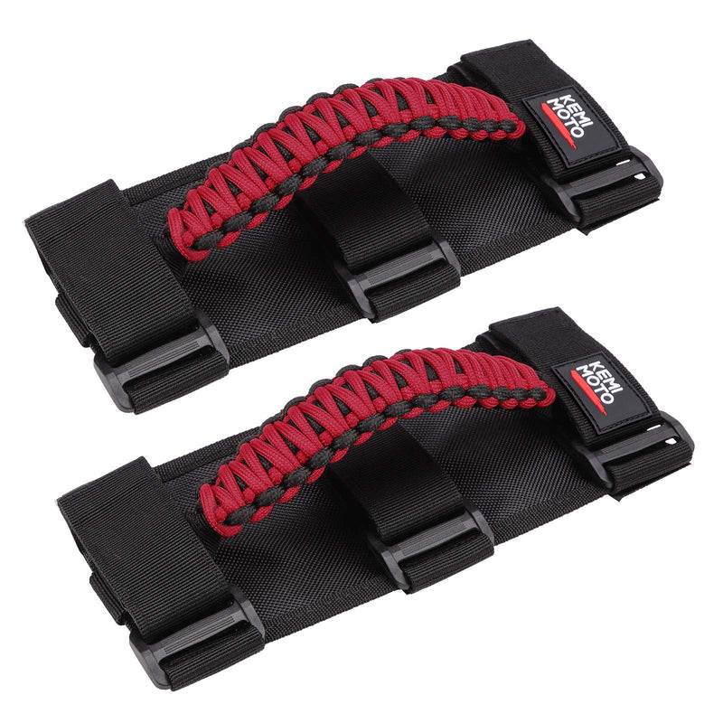 KEMIMOTO UTV Grab Handles, Heavy Duty Nylon UTV Hand Grips Fit 1.5-2 inches Roll Bar Compatible with Polaris RZR, Can-Am X3, Kawasaki Mule Teryx, Talon, Wildcat 2 PCS Red