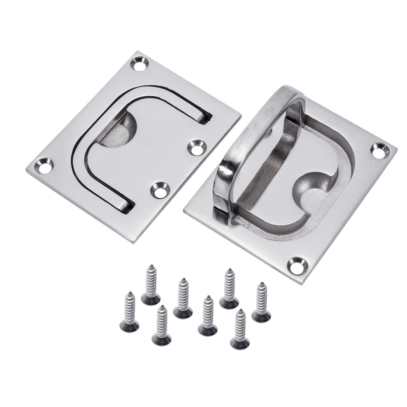 2 Pack Stainless Steel Flush Mount Pull Ring, Recessed Boat Hatch Lifting Handle, 316 Marine Grade Heavy Duty Deck Access Latch for Yacht, RV, Cabinet, Floor Door, with Mounting Screws