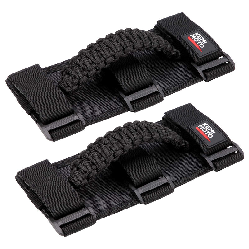 KEMIMOTO Roll Bar Grab Handles for UTV, ATV & SXS - Black Breathable Paracord Enhanced Hand Grips, 2Pack, Fits 1.5" to 2" Roll Bars, Compatible with Polaris RZR, Can-Am X3, Honda Talon, Kawasaki Teryx