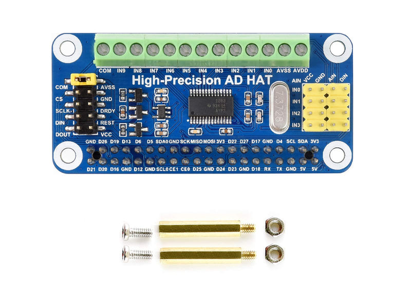 Waveshare High-Precision AD HAT, Compatible with Raspberry Pi 5/4B/3B/Zero/Zero W/Zero 2W/Pico/Pico W/Pico WH and Jetson Nano, ADS1263 10-ch 32-bit ADC