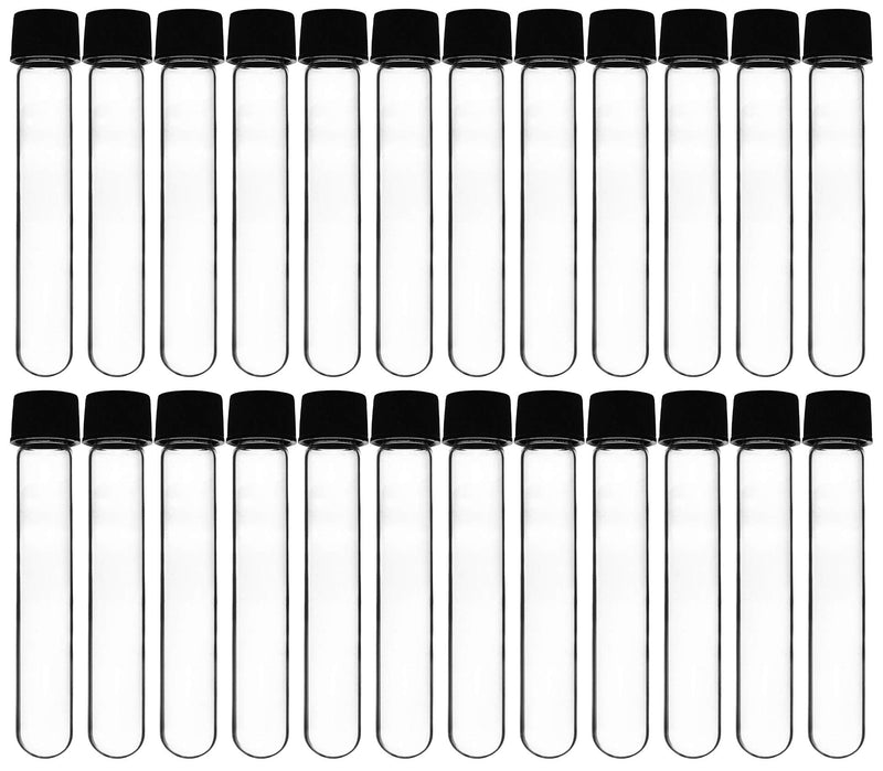 EISCO 24PK Test Tubes, 30ml - Bakelite Screw Cap with Rubber Liner - Borosilicate 3.3 Glass - 3.9" x 1" - Round Bottom - Leak Proof 24
