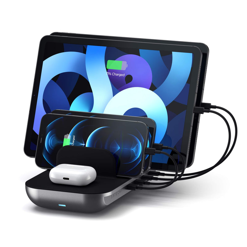 Satechi Multi Device Charging Station with Wireless Charging - for iPad Air/Pro M4/M3/M2/M1, MacBook Air/Pro M4/M3/M2/M1, iPhone 17 to 12 Series, AirPods, AirPods Pro, Apple Watch, and More