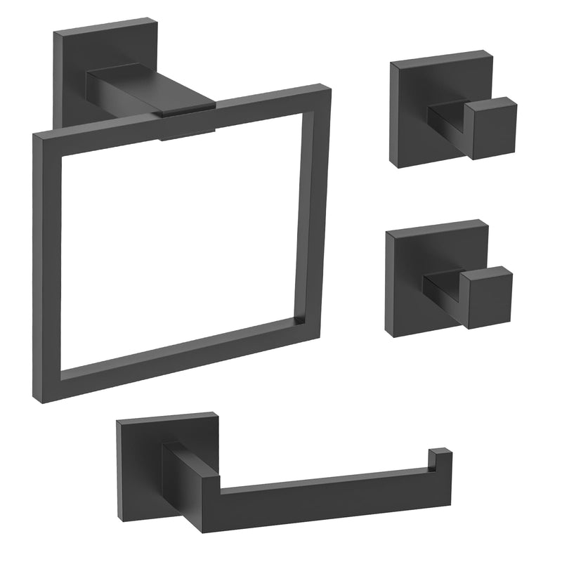 TURS Black 3-Piece Towel Holder Set Towel Ring Toilet Paper Holder Towel Hook, Stainless Steel Bathroom Hardware Set, Wall Mounted.