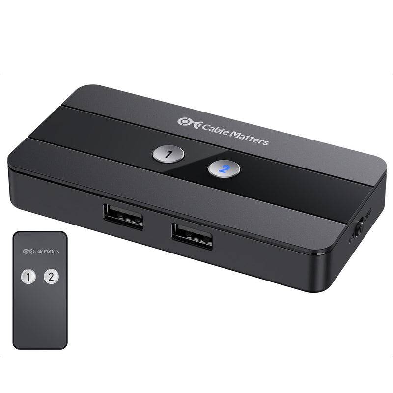 Cable Matters USB 2.0 Switch Hub USB Sharing Switch for 2 Computers and 4 USBA Peripherals - Button or Wireless Remote Control Swapping