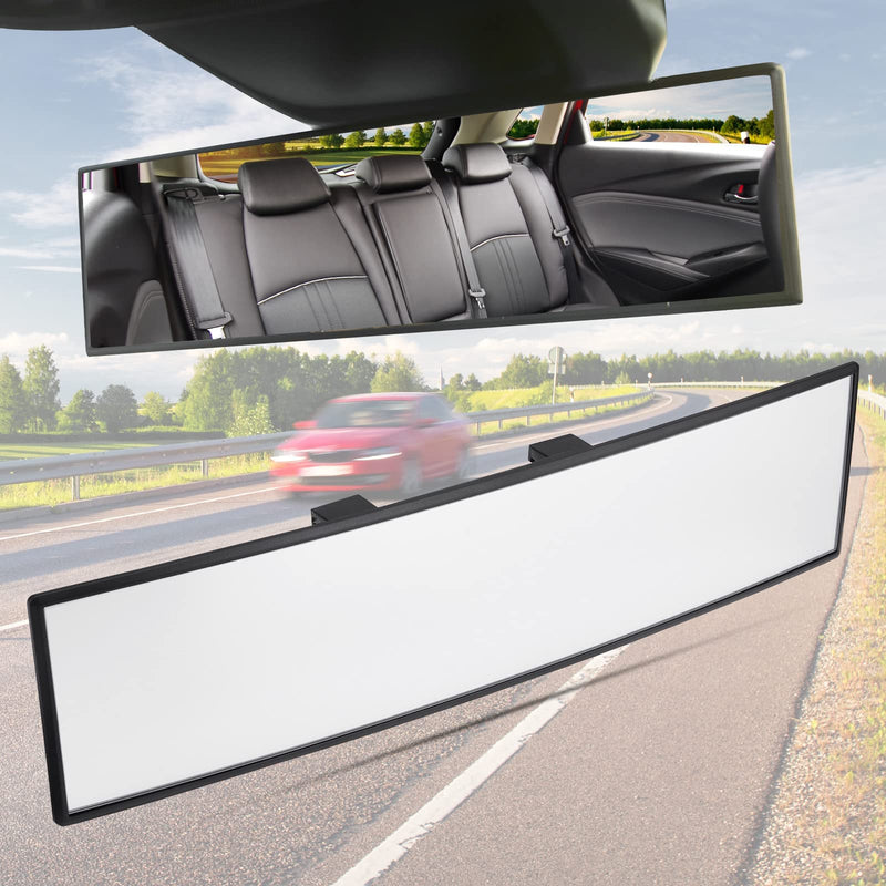 JOYTUTUS Rear View Mirror, Universal 11.81 Inch Panoramic Convex Interior Clip-on Wide Angle Mirror to Reduce Blind Spot Effectively for Car SUV Trucks -Clear 1 Clear (Black frame)