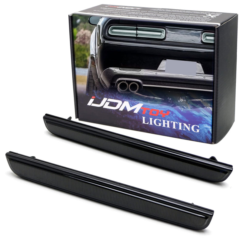 iJDMTOY Blackout Smoked Lens Rear Bumper Reflector Lenses Compatible With 2015-up Dodge Challenger, OE-Spec LH RH Assembly