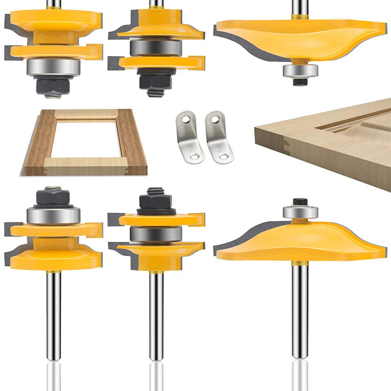 LEATBUY 1/4 Inch Shank Router Bit Set 3 PCS Round Over Raised Panel Cabinet Door Rail and Stile Router Bits Sets, Woodworking Wood Cutter, Woodwork Carbide Groove Tongue Milling Tool(AD-7) AD-7